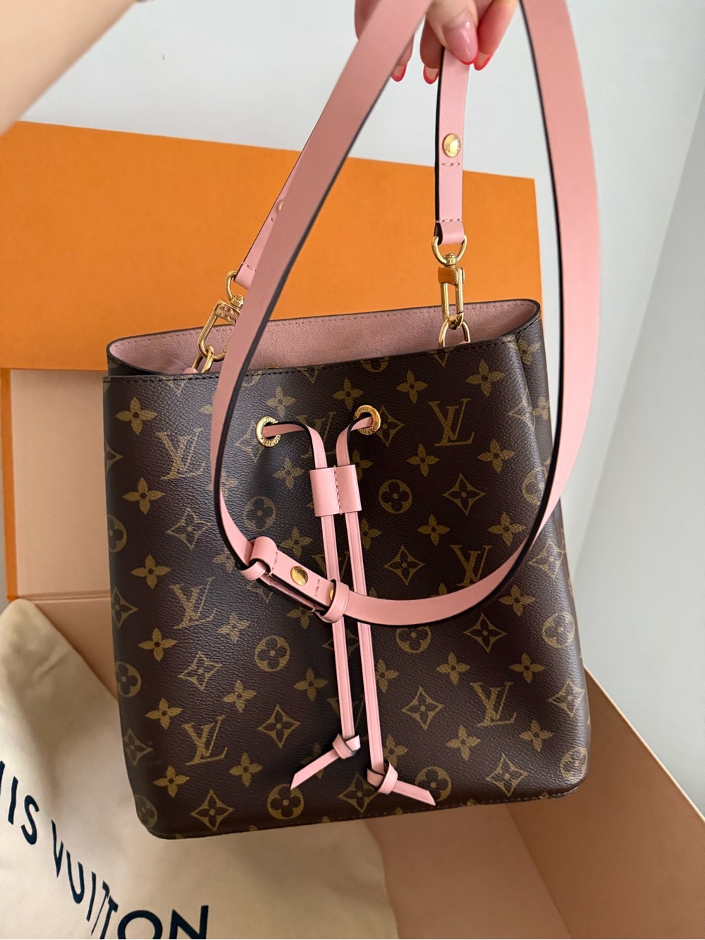Louis Vuitton Monogram Bucket Bag with Pink Trim